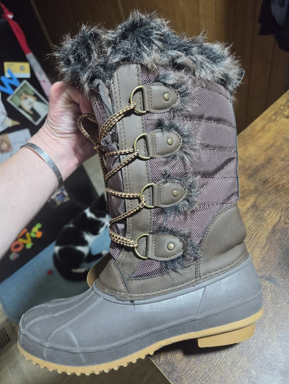 Khombu Women's Brown and Tan Faux-Fur Lace-Up Winter Boots